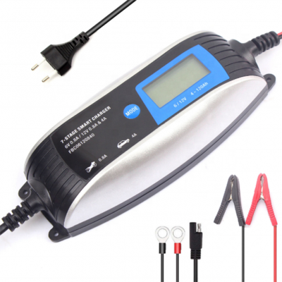 6V 12V 0.8A 4A motorcycle car battery charger lead-acid 7-segment smart waterproof charger